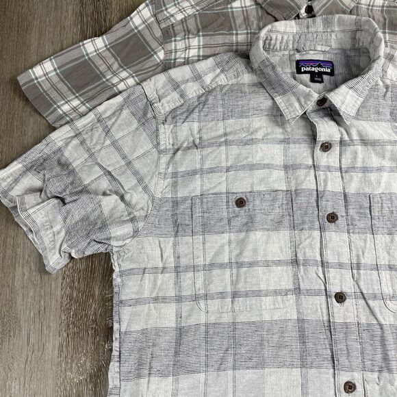 Lot Of 2 Patagonia Plaid Short Sleeve Shirts Hemp Blend + A/C Yarn Dye Men’s L - Picture 3 of 16